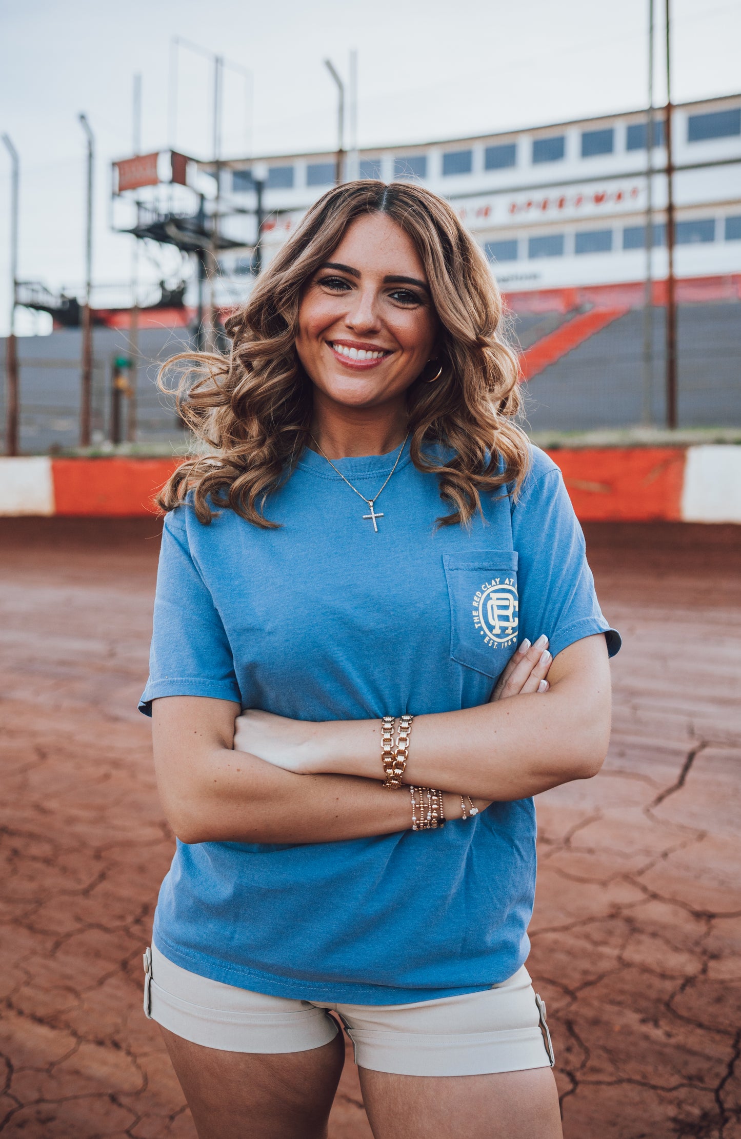 Dixie Speedway Race Track Mural Tee in Blue