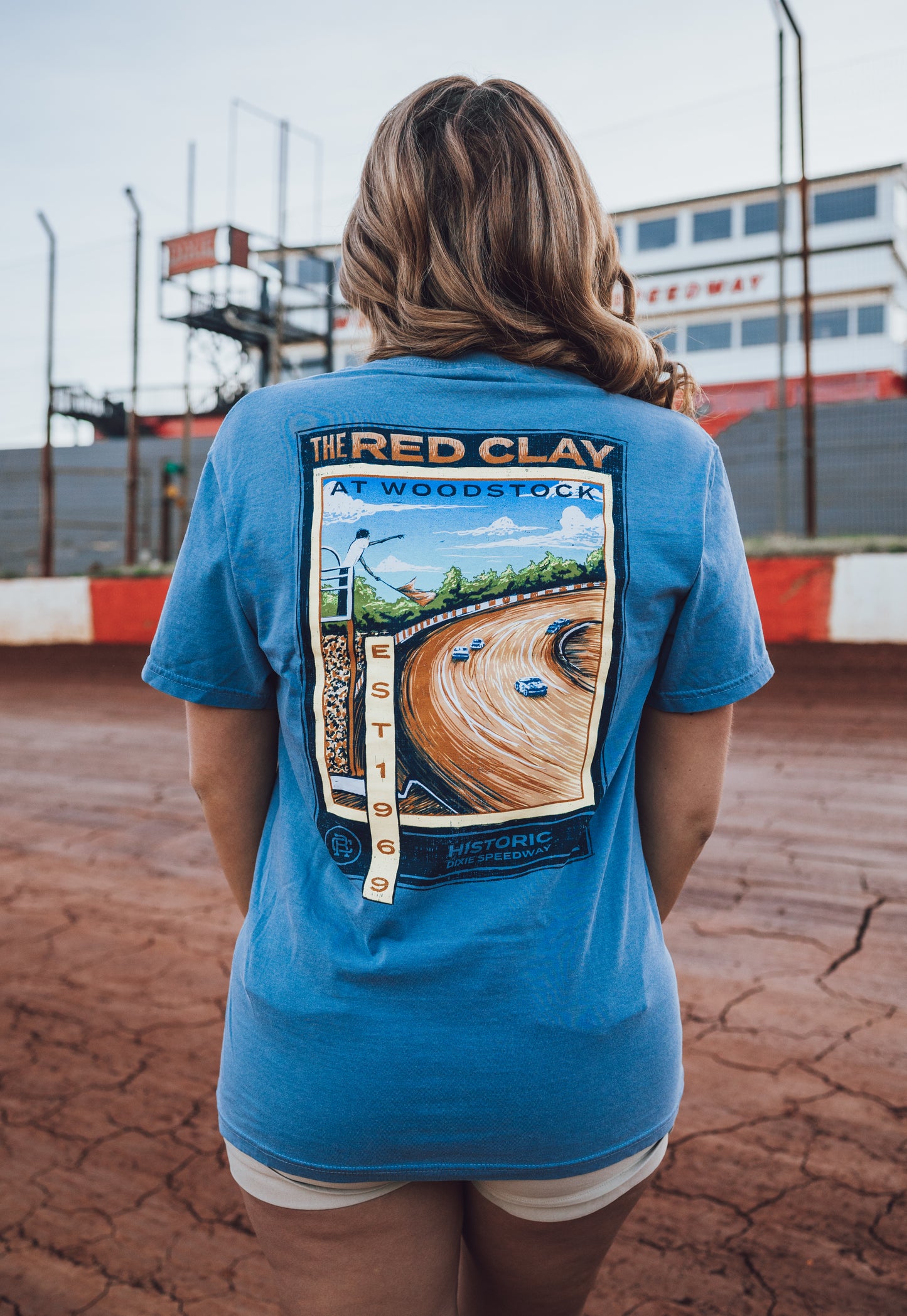 Dixie Speedway Race Track Mural Tee in Blue